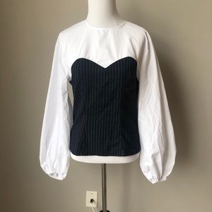 Black and white blouse with puff sleeves